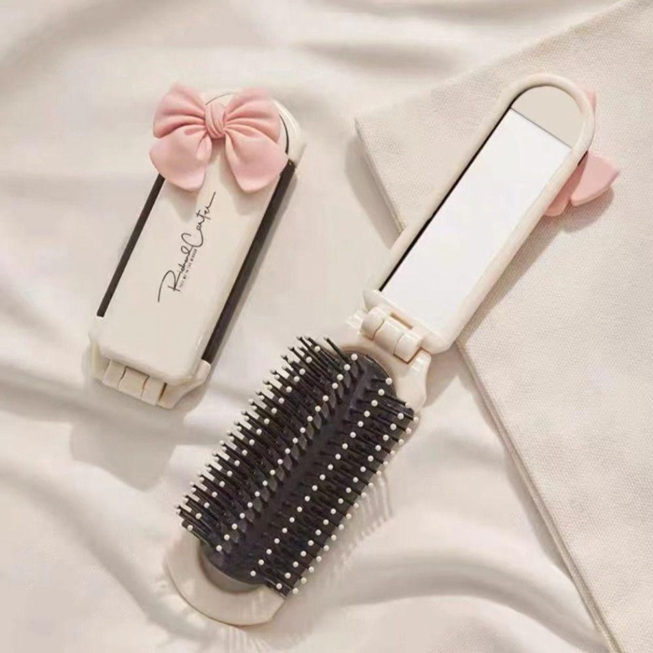 Lược Chải Tóc Kiêm Gương Trang Điểm 2 Trong 1 mini Có Thể Gấp Gọn Họa Tiết Hoạt Hình - Lược gấp gon 2 in 1 có gương soi