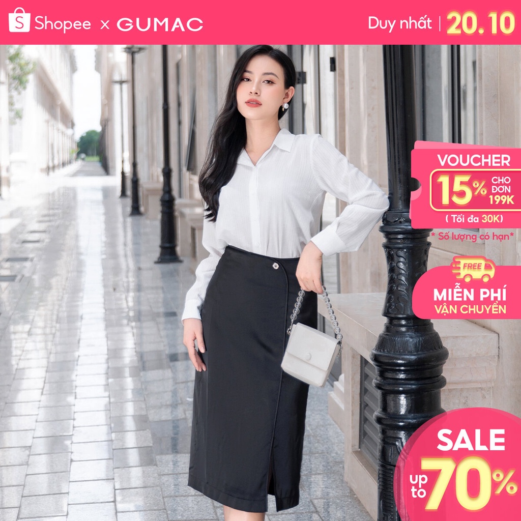 Chân váy công sở dáng suông GUMAC VD09013 lưng cao có xẻ tà