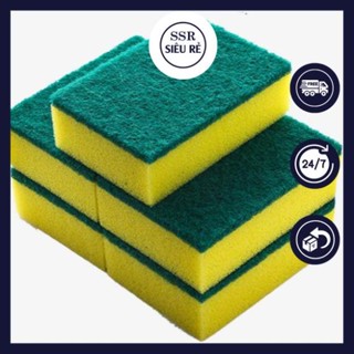 Combo 5 Miếng cọ rửa chén bát xanh vàng tiện dụng - Miếng bọt biển cọ rửa xoong nồi ssr