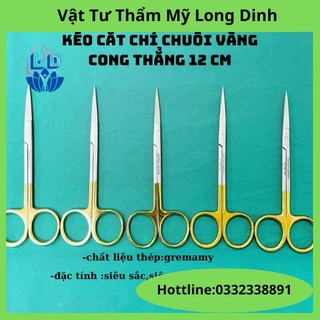 Kéo cắt chỉ cong thẳng chuôi vàng dùng trong y tế phẫu thuật, spa 12cm dùng trong phẫu thuật tiểu phẫu thẩm mỹ