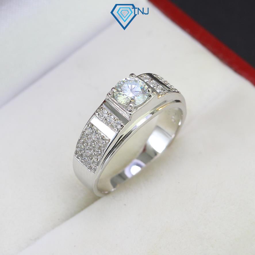 Nhẫn nam kim cương Moissanite 5.5mm bản nhỏ kiểm định GRA xi bạch kim sang trọng NNAM0014 - Trang Sức TNJ s