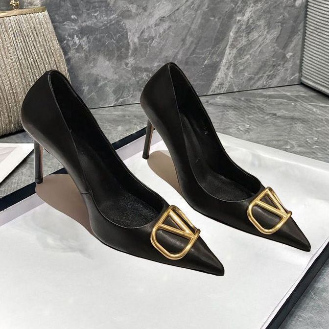 Giày Cao Gót Mũi Nhọn Màu Đen Phong Cách Pháp Thời Trang 2023 Cho Nữ
