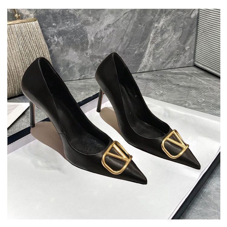 Giày Cao Gót Mũi Nhọn Màu Đen Phong Cách Pháp Thời Trang 2023 Cho Nữ