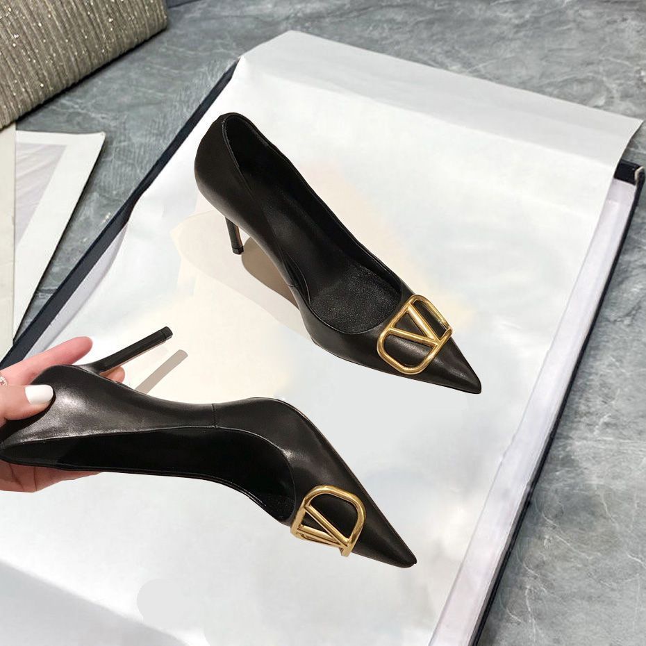 Giày Cao Gót Mũi Nhọn Màu Đen Phong Cách Pháp Thời Trang 2023 Cho Nữ
