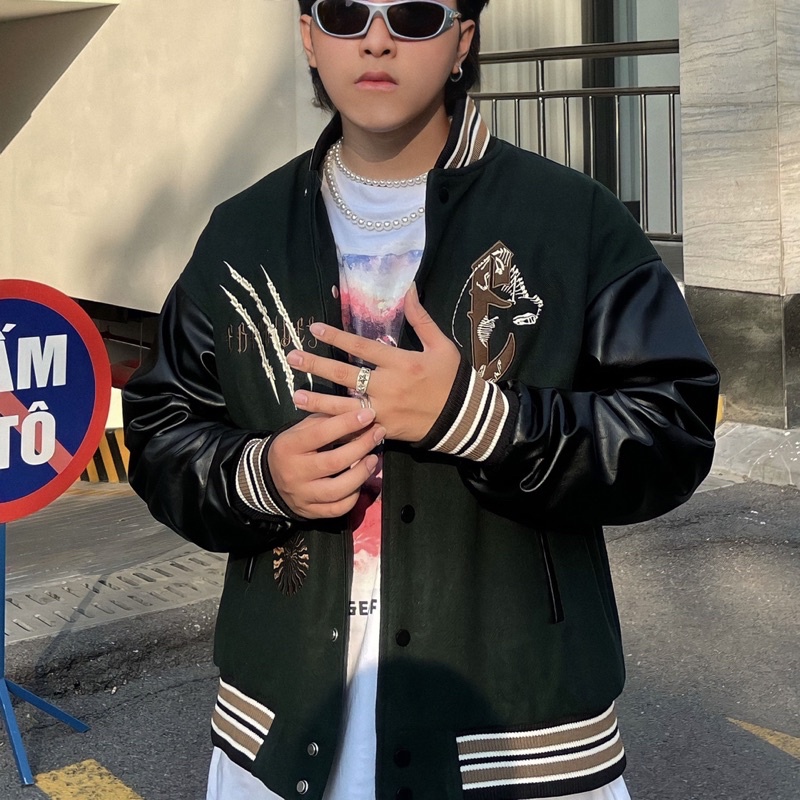 DENE Xương Khủng Long. Áo Khoác Bomber Unisex Nam Nữ Oversize Dáng Rộng