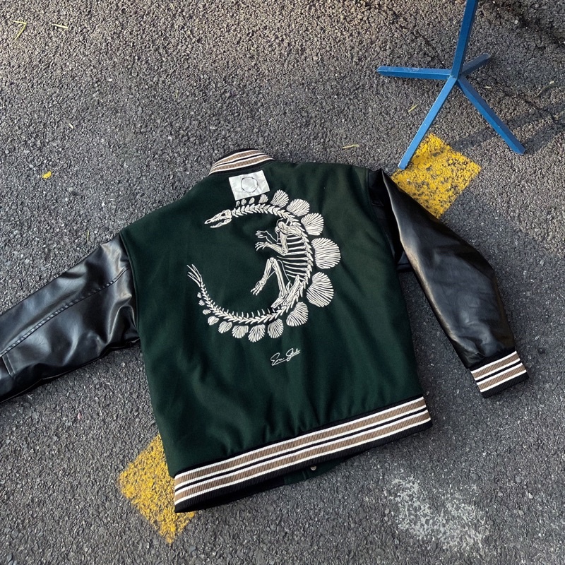 DENE Xương Khủng Long. Áo Khoác Bomber Unisex Nam Nữ Oversize Dáng Rộng