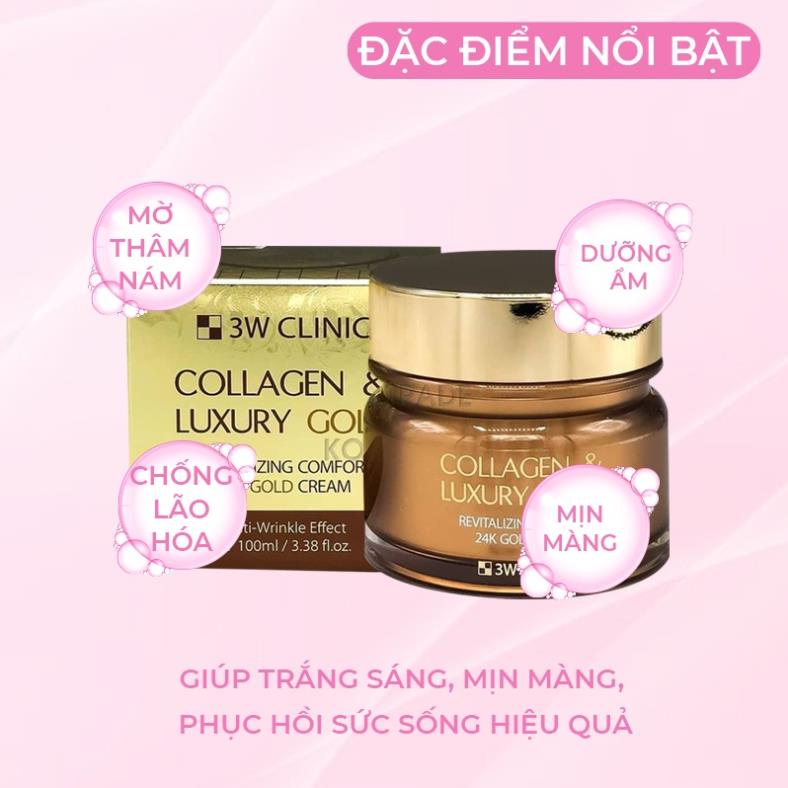 Kem Dưỡng Trắng Da Ngừa Lão Hoá Tinh Chất Vàng 24K 3W Clinic Hàn Quốc Collagen & Luxury 24K Gold Cream 100ml Chính Hãng