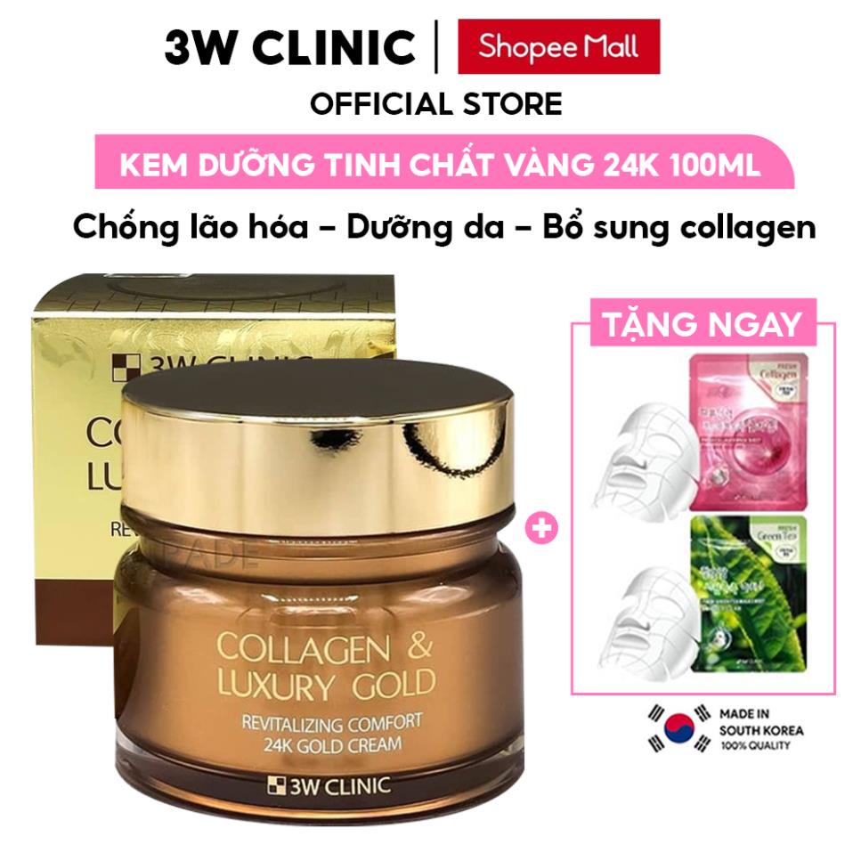 Kem Dưỡng Trắng Da Ngừa Lão Hoá Tinh Chất Vàng 24K 3W Clinic Hàn Quốc Collagen & Luxury 24K Gold Cream 100ml Chính Hãng