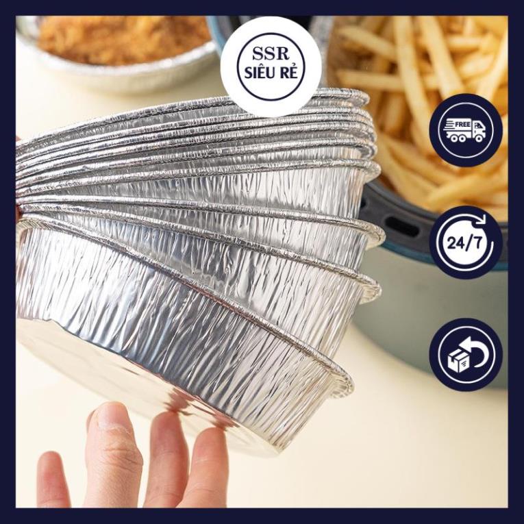Set 50 Khay Giấy Bạc Lót Nồi Chiên Không Dầu, Đĩa Nhôm, đĩa giấy bạc Đường Kính 19-22cm