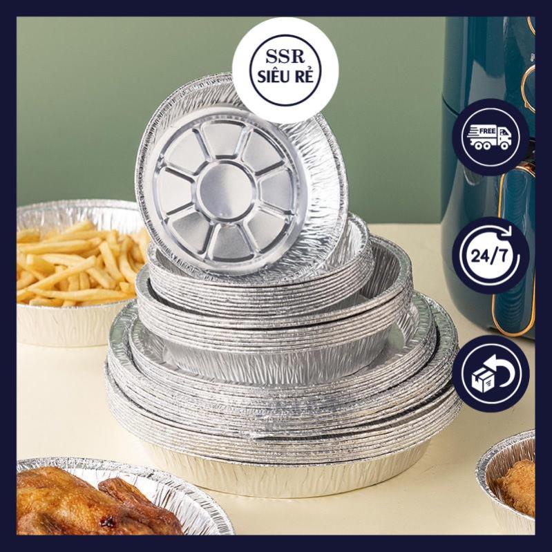 Set 50 Khay Giấy Bạc Lót Nồi Chiên Không Dầu, Đĩa Nhôm, đĩa giấy bạc Đường Kính 19-22cm
