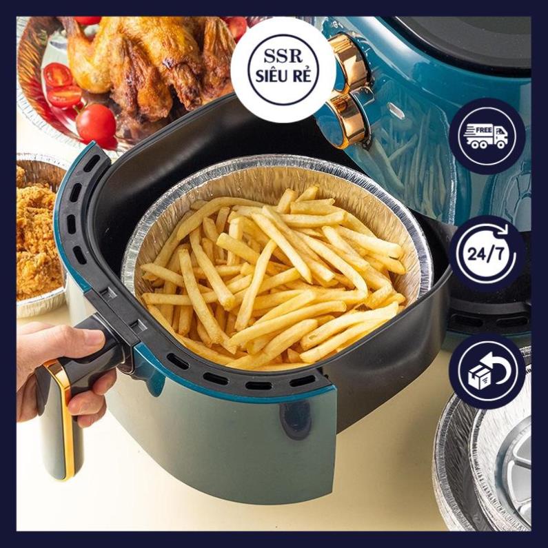 Set 50 Khay Giấy Bạc Lót Nồi Chiên Không Dầu, Đĩa Nhôm, đĩa giấy bạc Đường Kính 19-22cm