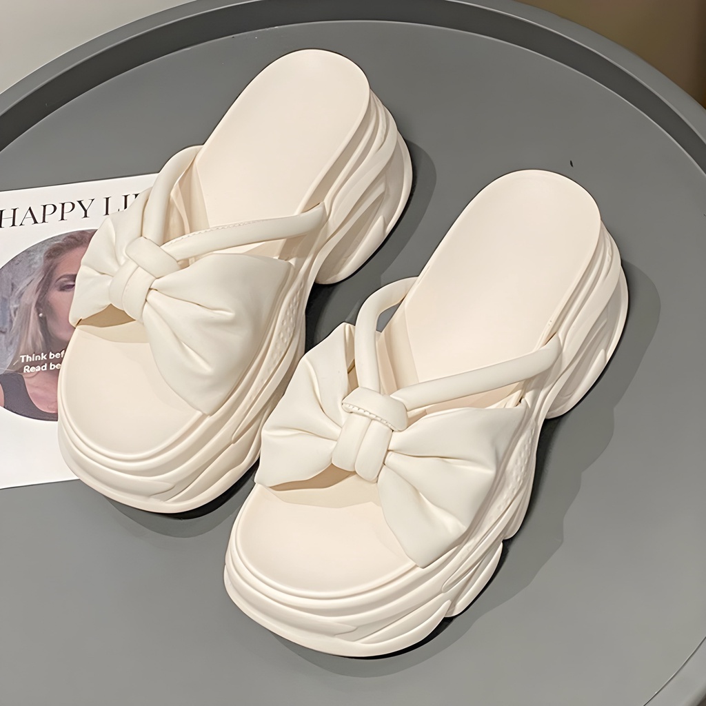 Dép bánh mì TN3 đế cao 9cm siêu nhẹ kiểu dáng nơ xinh xắn hot trend