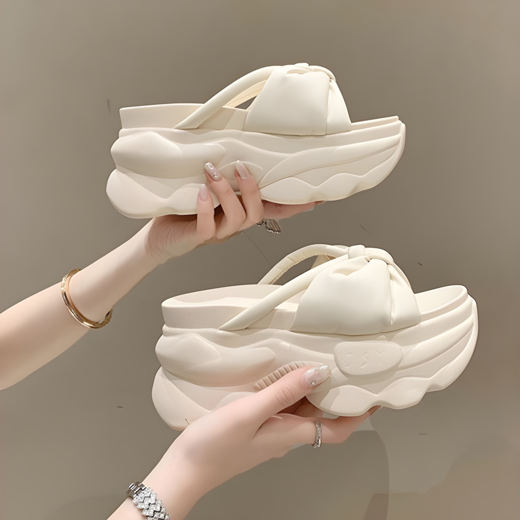 Dép bánh mì TN3 đế cao 9cm siêu nhẹ kiểu dáng nơ xinh xắn hot trend