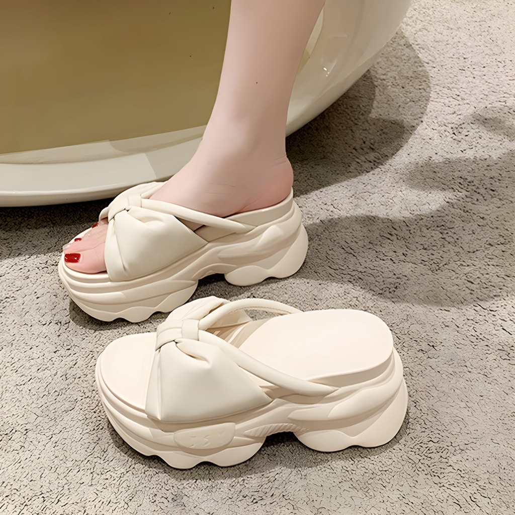Dép bánh mì TN3 đế cao 9cm siêu nhẹ kiểu dáng nơ xinh xắn hot trend