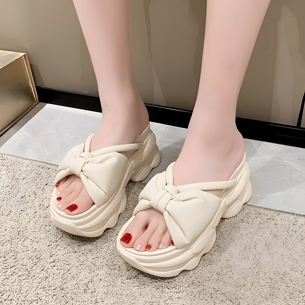 Dép bánh mì TN3 đế cao 9cm siêu nhẹ kiểu dáng nơ xinh xắn hot trend