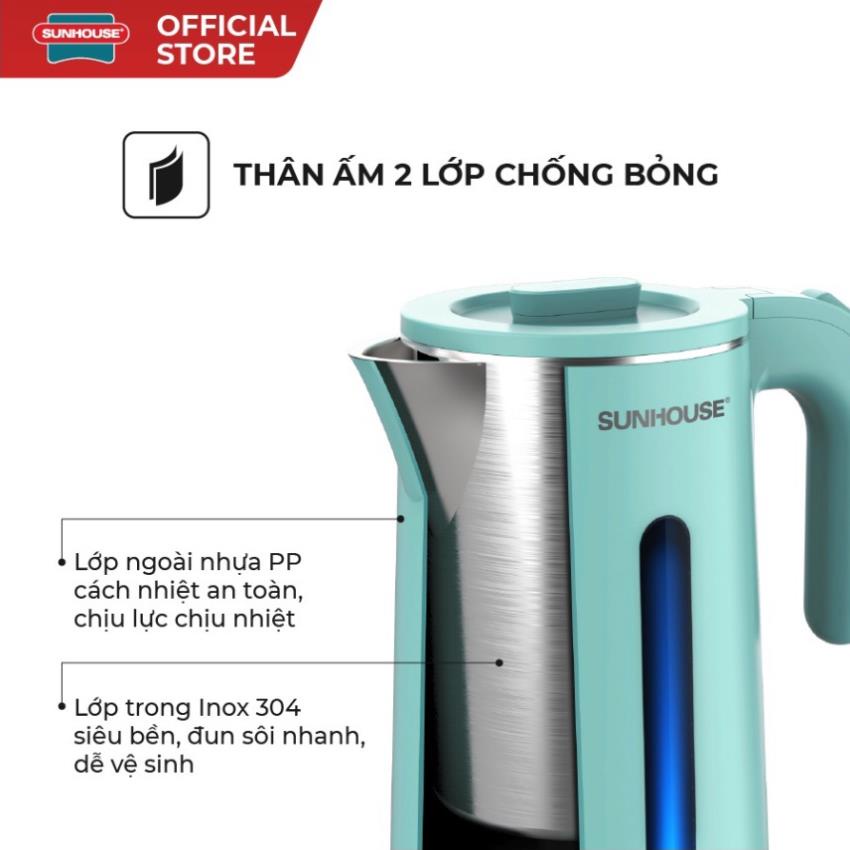 Ấm siêu tốc inox 2 lớp Sunhouse SHD1351 dung tích 1.8 lí