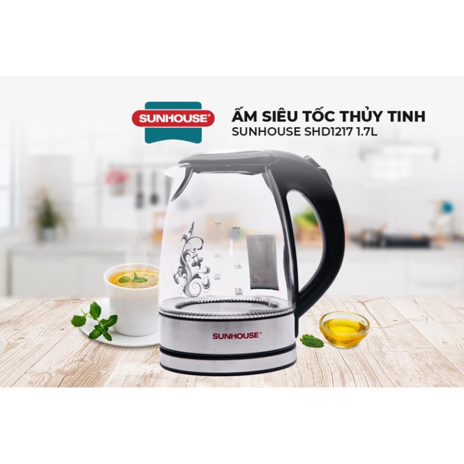 Ấm Siêu Tốc Thủy Tinh SUNHOUSE SHD1217 Dung Tích 1.7L Bình Đun Nước Sôi Tự Ngắt Mới 100%....