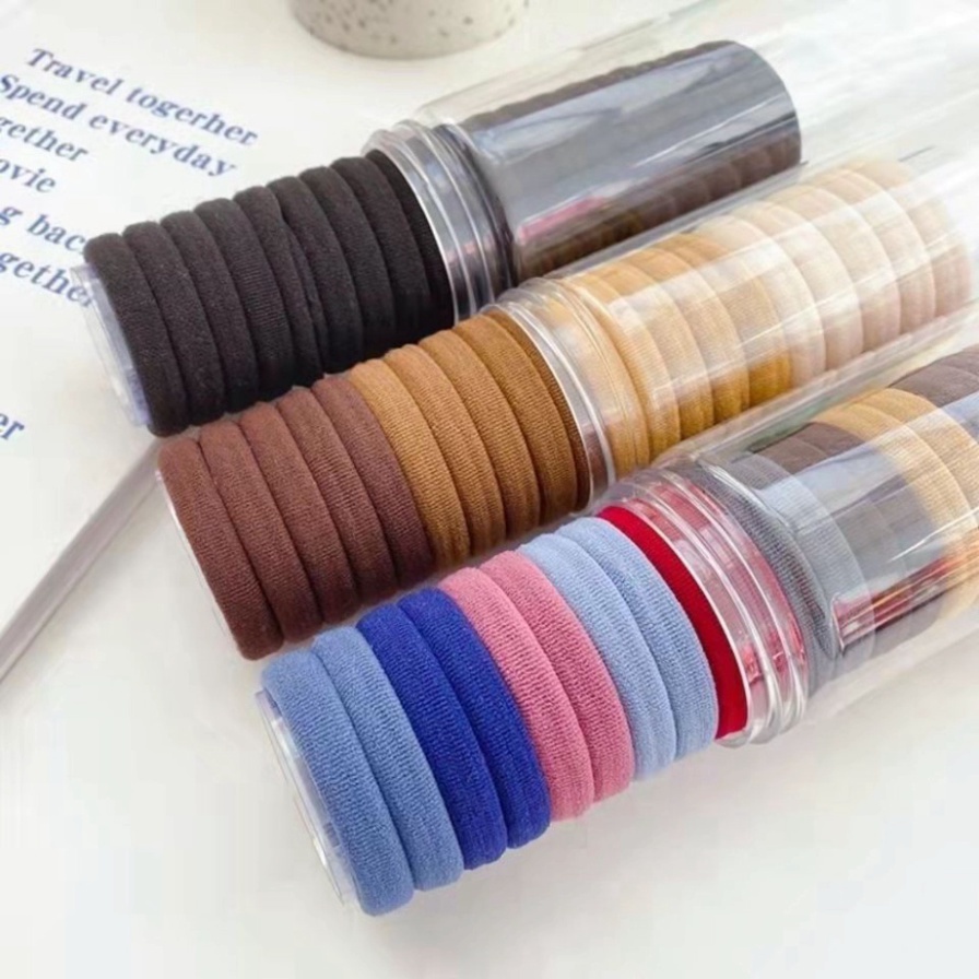 Combo 20 dây thun vải cột tóc kèm ống nhựa hot màu trơn giá rẻ CB22