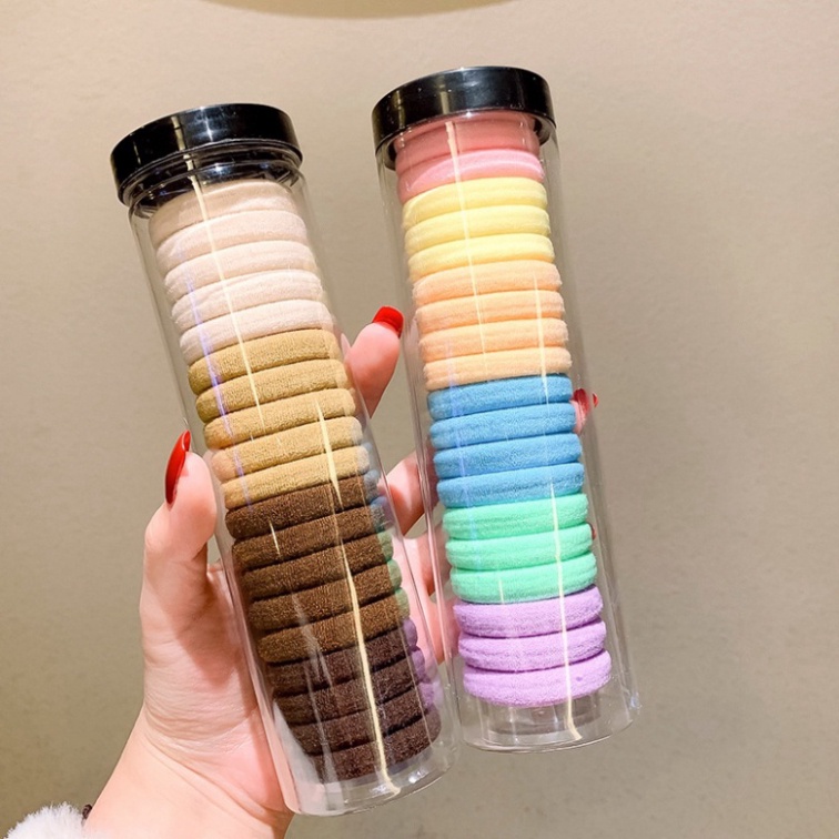 Combo 20 dây thun vải cột tóc kèm ống nhựa hot màu trơn giá rẻ CB22