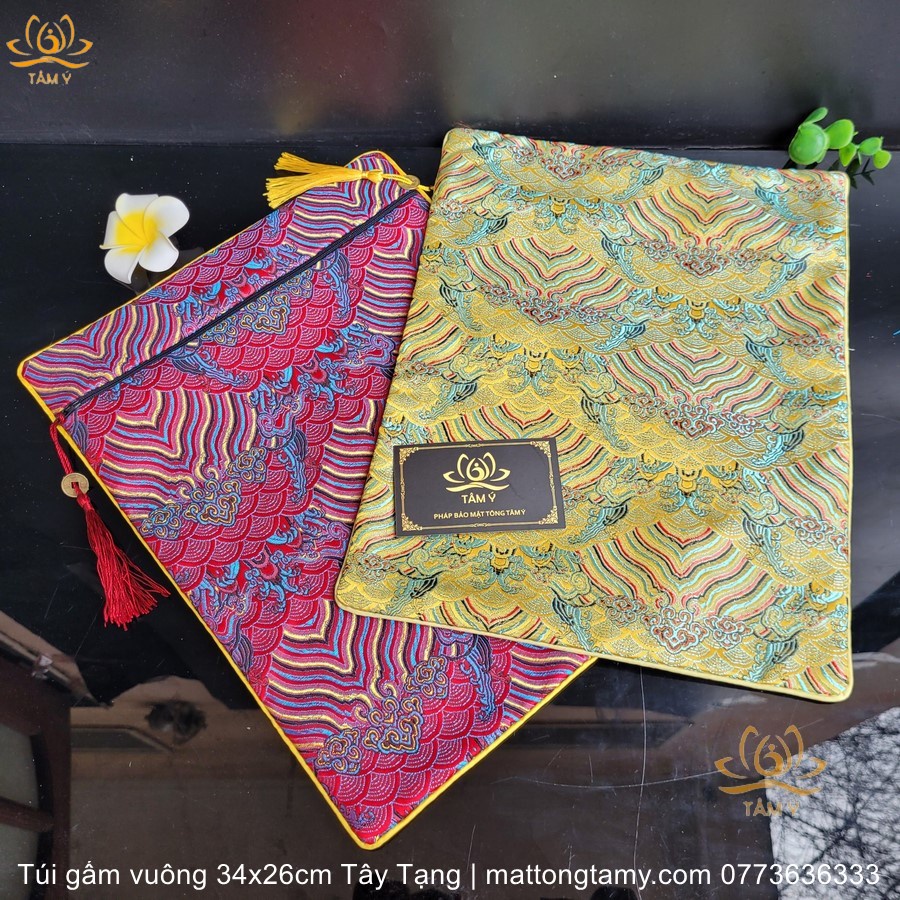 Túi gấm đựng sách, Kinh Phật, size 34x26cm, vải gấm Tây Tạng, vật phẩm mật tông Tâm Ý