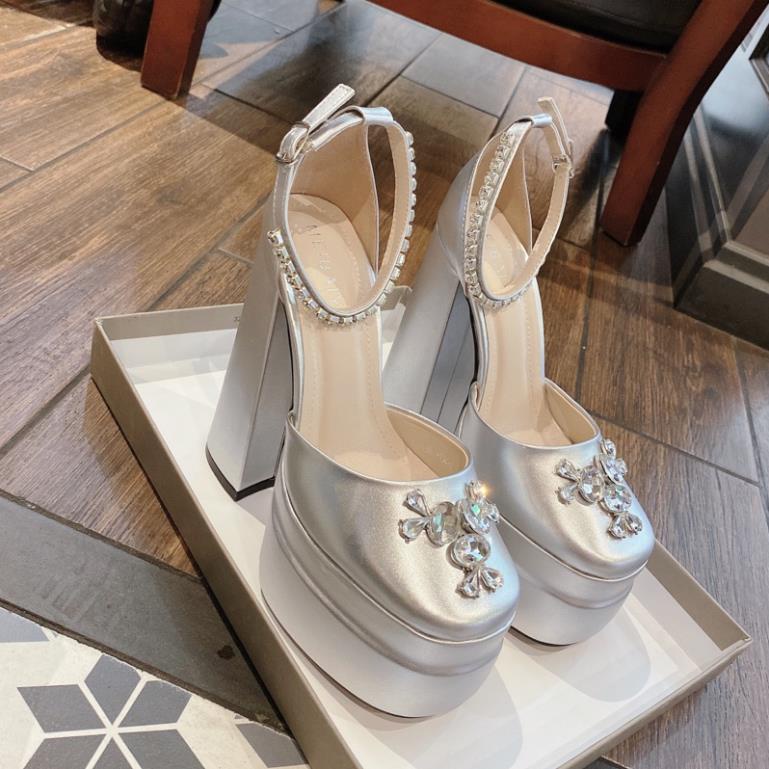 GIÀY CAO GÓT ĐÚP 15 PHÂN QUAI DA SI BÓNG PHỐI CHARM ĐÁ CAO CẤP HÀNG QUẢNG CHÂU