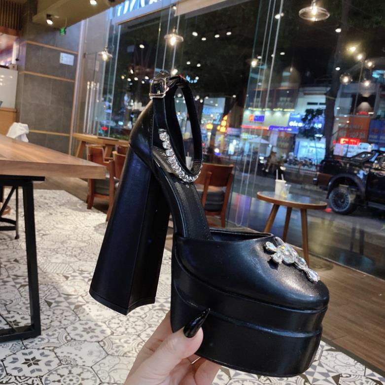 GIÀY CAO GÓT ĐÚP 15 PHÂN QUAI DA SI BÓNG PHỐI CHARM ĐÁ CAO CẤP HÀNG QUẢNG CHÂU