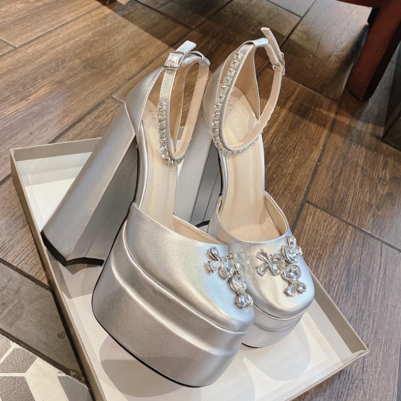 GIÀY CAO GÓT ĐÚP 15 PHÂN QUAI DA SI BÓNG PHỐI CHARM ĐÁ CAO CẤP HÀNG QUẢNG CHÂU