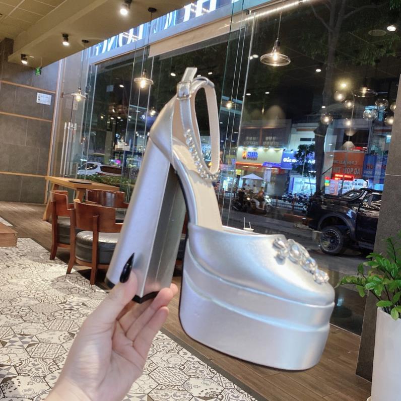 GIÀY CAO GÓT ĐÚP 15 PHÂN QUAI DA SI BÓNG PHỐI CHARM ĐÁ CAO CẤP HÀNG QUẢNG CHÂU