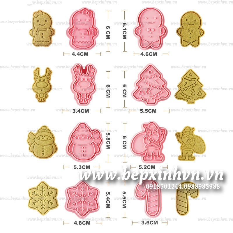 Bộ khuôn nhấn bánh quy nhựa Giáng Sinh 8 món
