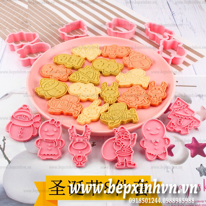 Bộ khuôn nhấn bánh quy nhựa Giáng Sinh 8 món