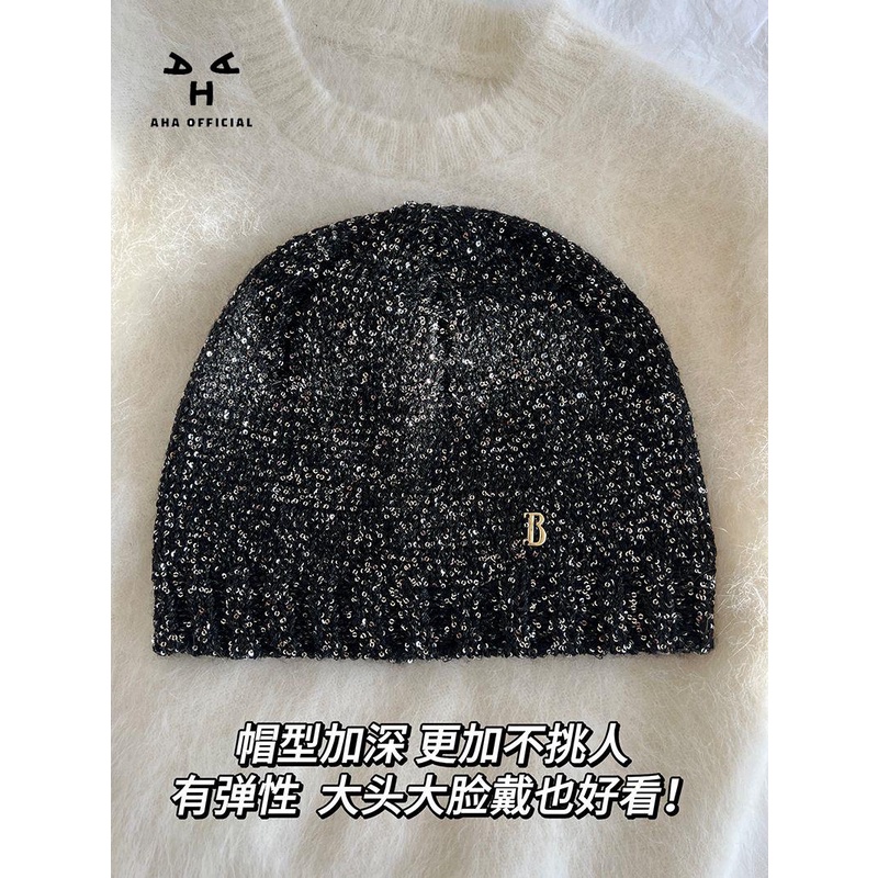 Mũ Len Đính Kim Sa Lấp Lánh Thời Trang Thu Đông Hàn Quốc