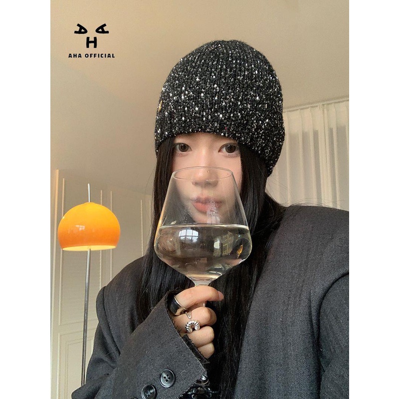 Mũ Len Đính Kim Sa Lấp Lánh Thời Trang Thu Đông Hàn Quốc