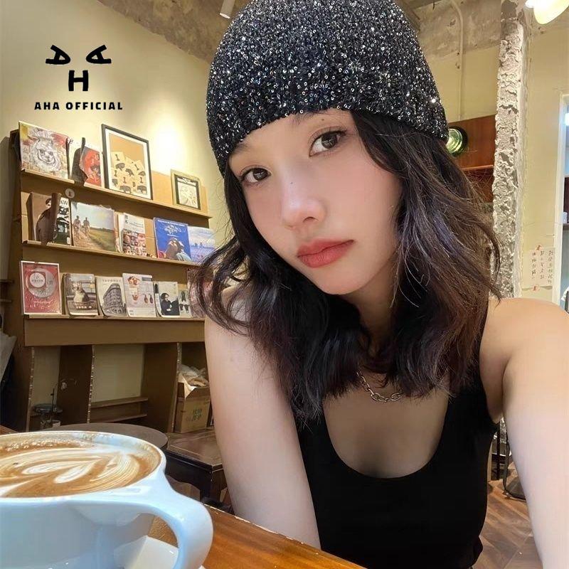 Mũ Len Đính Kim Sa Lấp Lánh Thời Trang Thu Đông Hàn Quốc