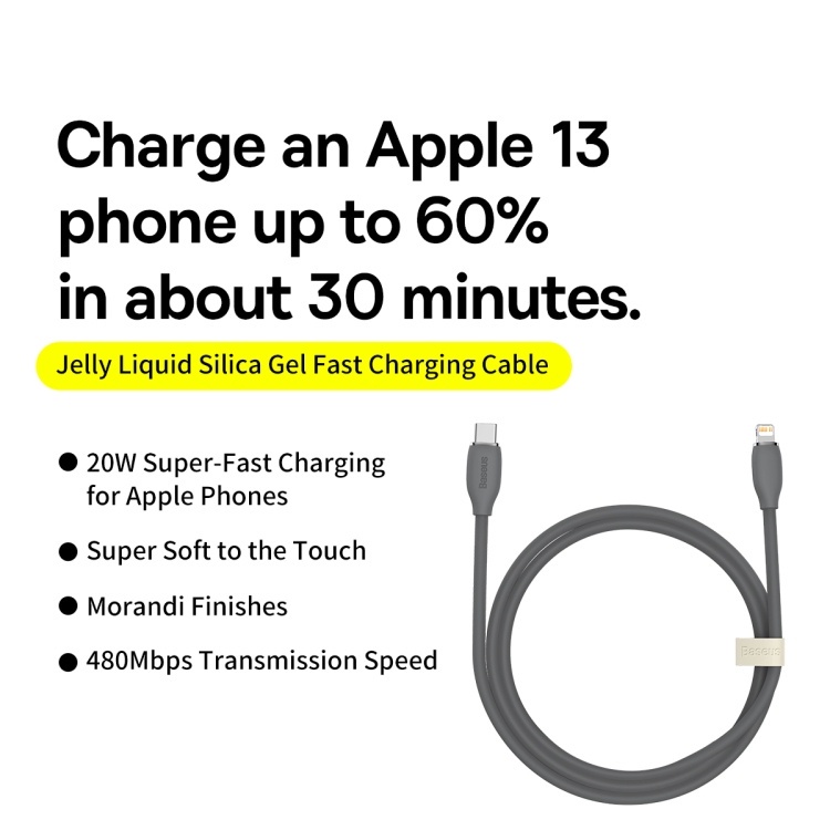 Dây sạc nhanh 20W BASEUS Silicon cáp siêu bền chống quá tải nhiệt cho iP13 11 12 14promax dài 1.2m