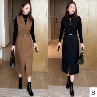 Set áo sweater + váy yếm thời trang thu đông 2023 cho nữ