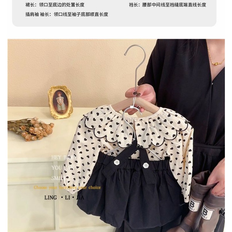 Bộ Áo Sơ Mi Cổ Búp Bê + Chân Váy Yếm Xếp Ly Xinh Xắn Phong Cách Hàn Quốc Thời Trang Mùa Thu Cho Bé Gái