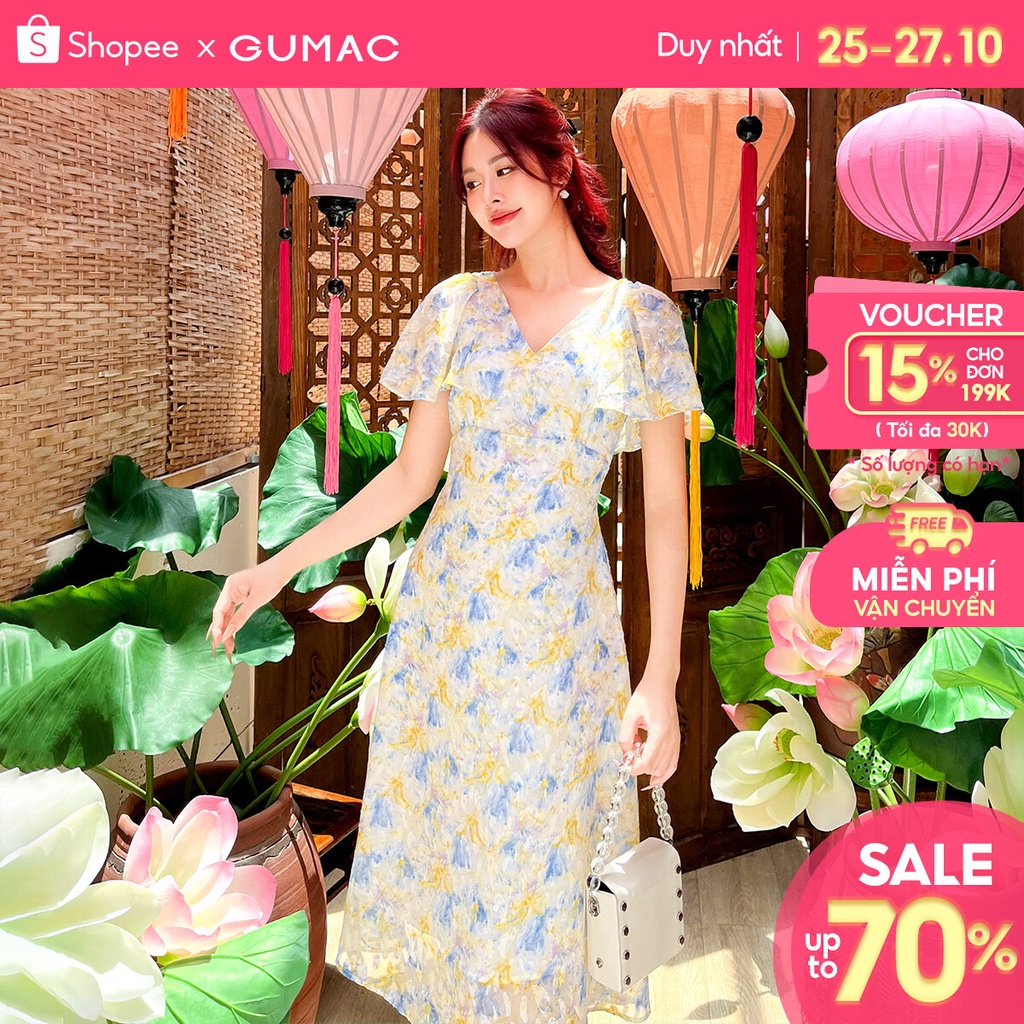 Đầm hoa phối bèo GUMAC DD08069