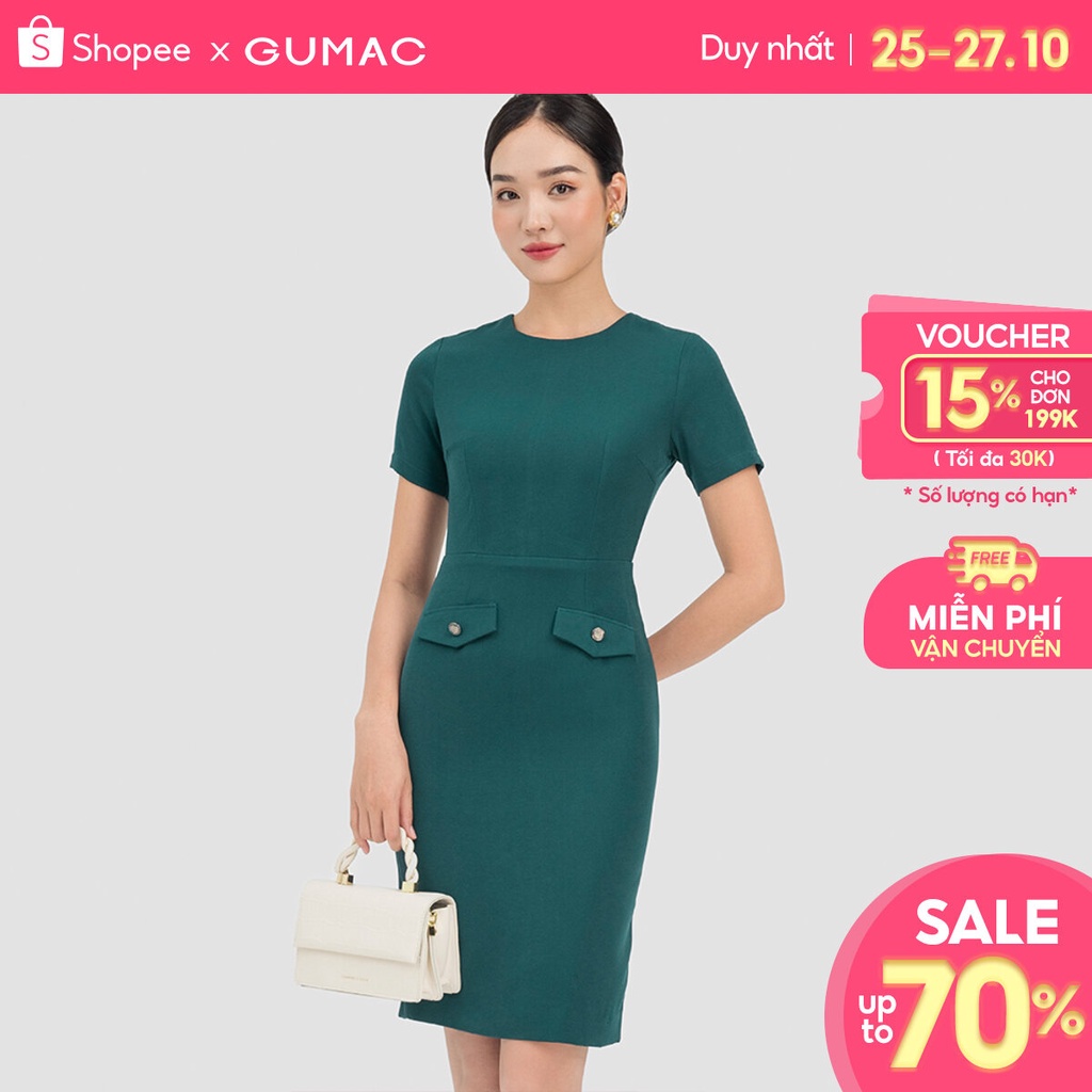 Đầm bút chì công sở nắp túi DC07056 thời trang GUMAC