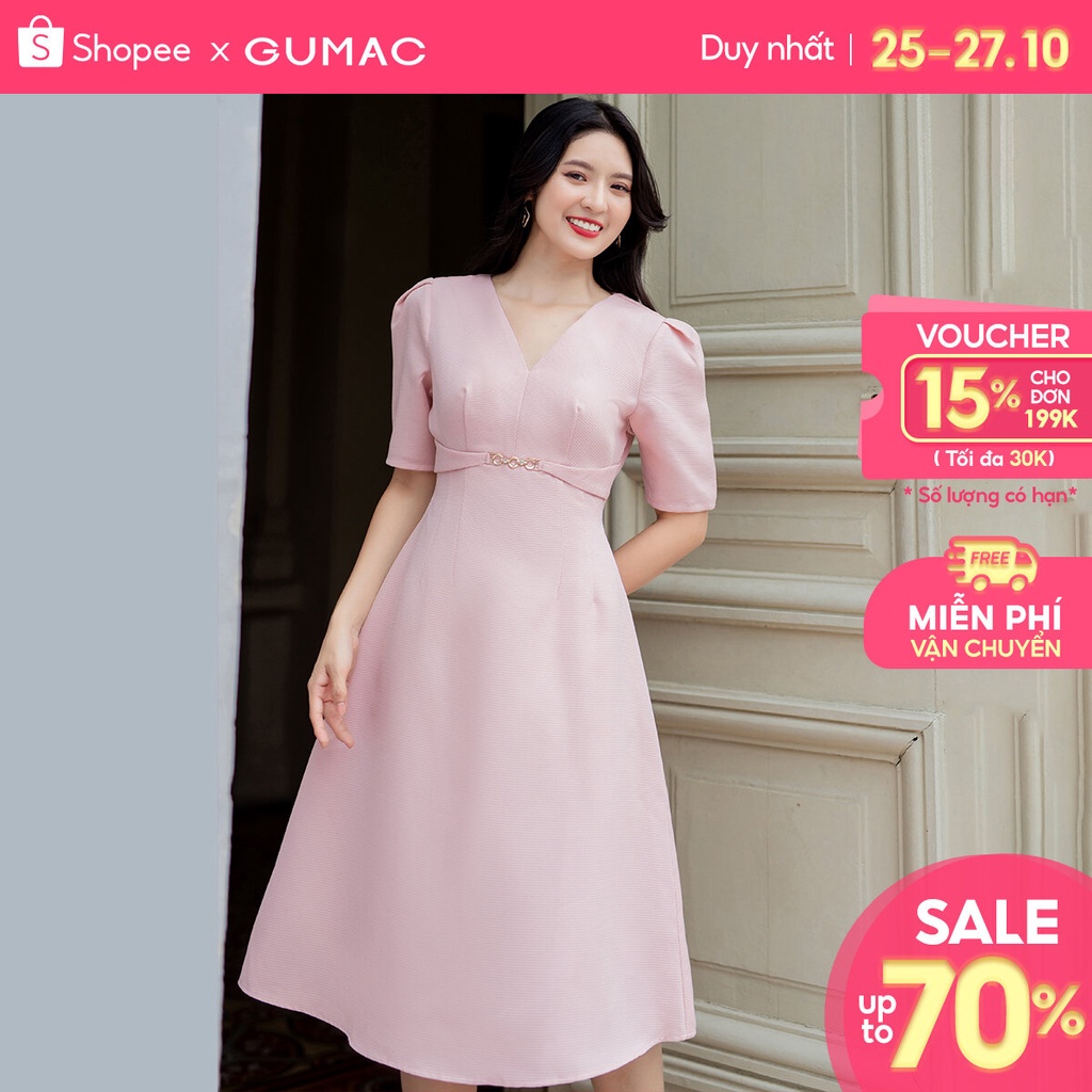 Đầm A phối phụ kiện thời trang GUMAC DD07045