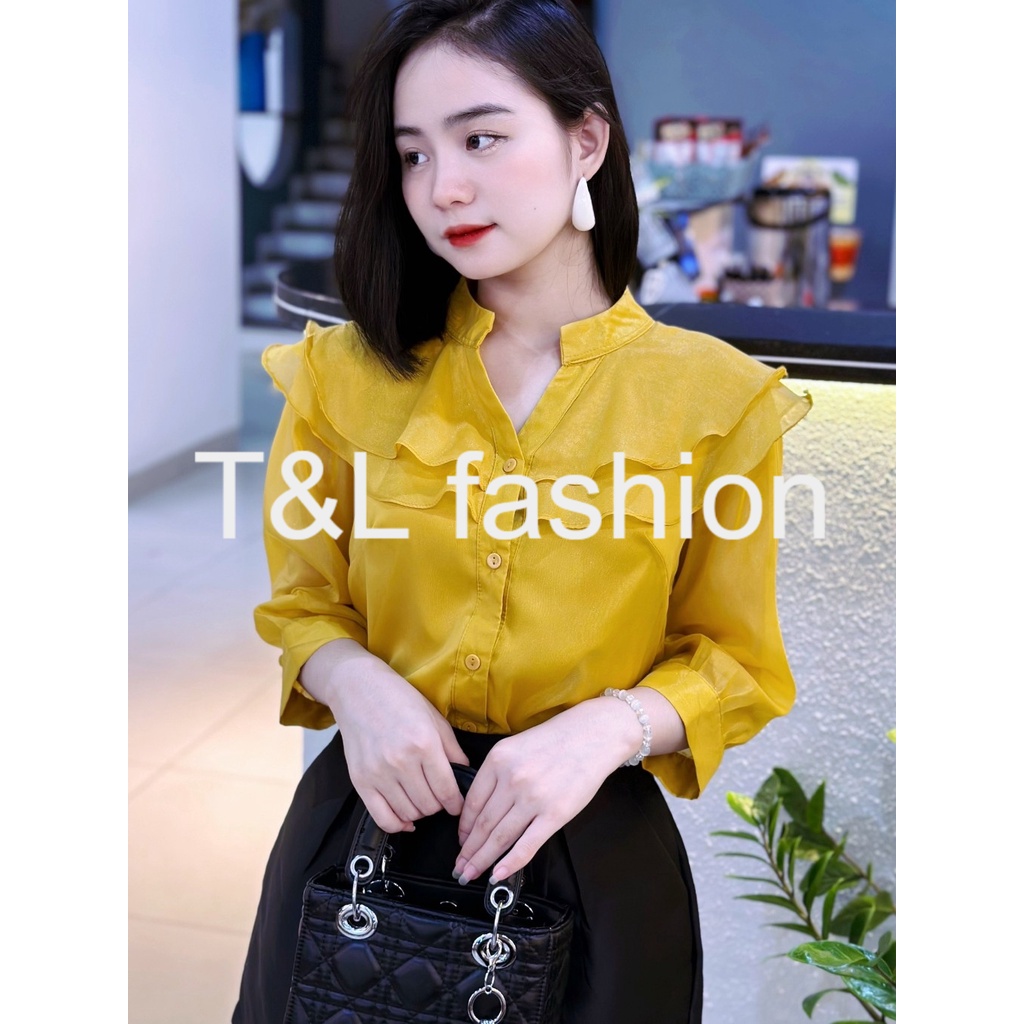 Áo sơ mi nữ công sở tiểu thư cổ Y chất liệu vải tơ 2 lớp - L018