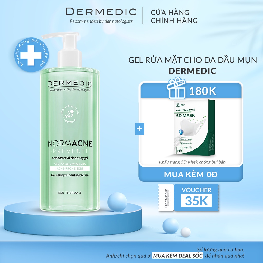 Sữa rửa mặt dạng gel hỗ trợ làm sạch dành cho da dầu da mụn Dermedic Normacne Antibacterial Cleansing Gel 500ml