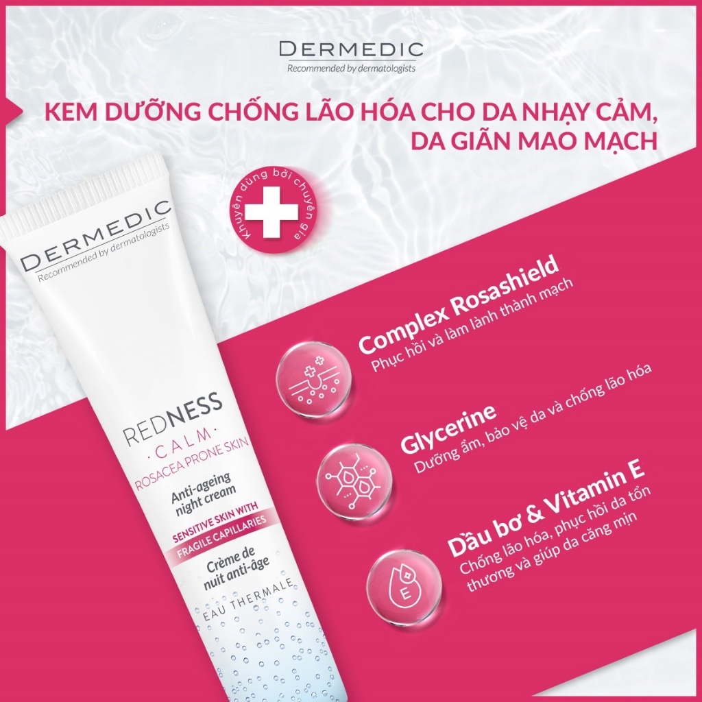 Dermedic Redness Rosacea Prone Skin Anti-Ageing Night Cream - Kem dưỡng đêm chống lão hóa cho da nhạy cảm mẫn đỏ - 40ml