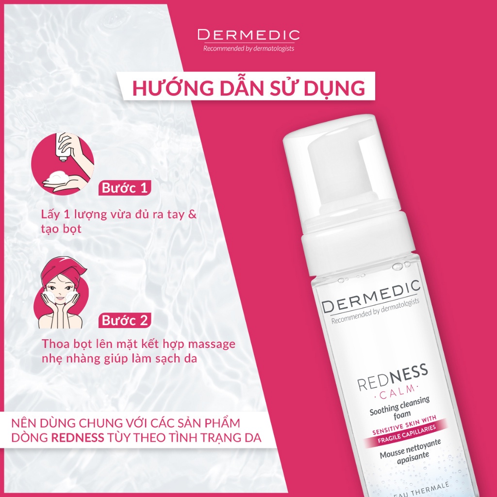 Bọt rửa mặt dành cho da nhạy cảm Dermedic Redness Soothing Cleansing Foam 170ml