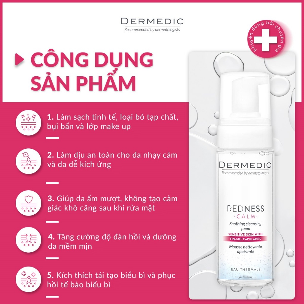 Bọt rửa mặt dành cho da nhạy cảm Dermedic Redness Soothing Cleansing Foam 170ml