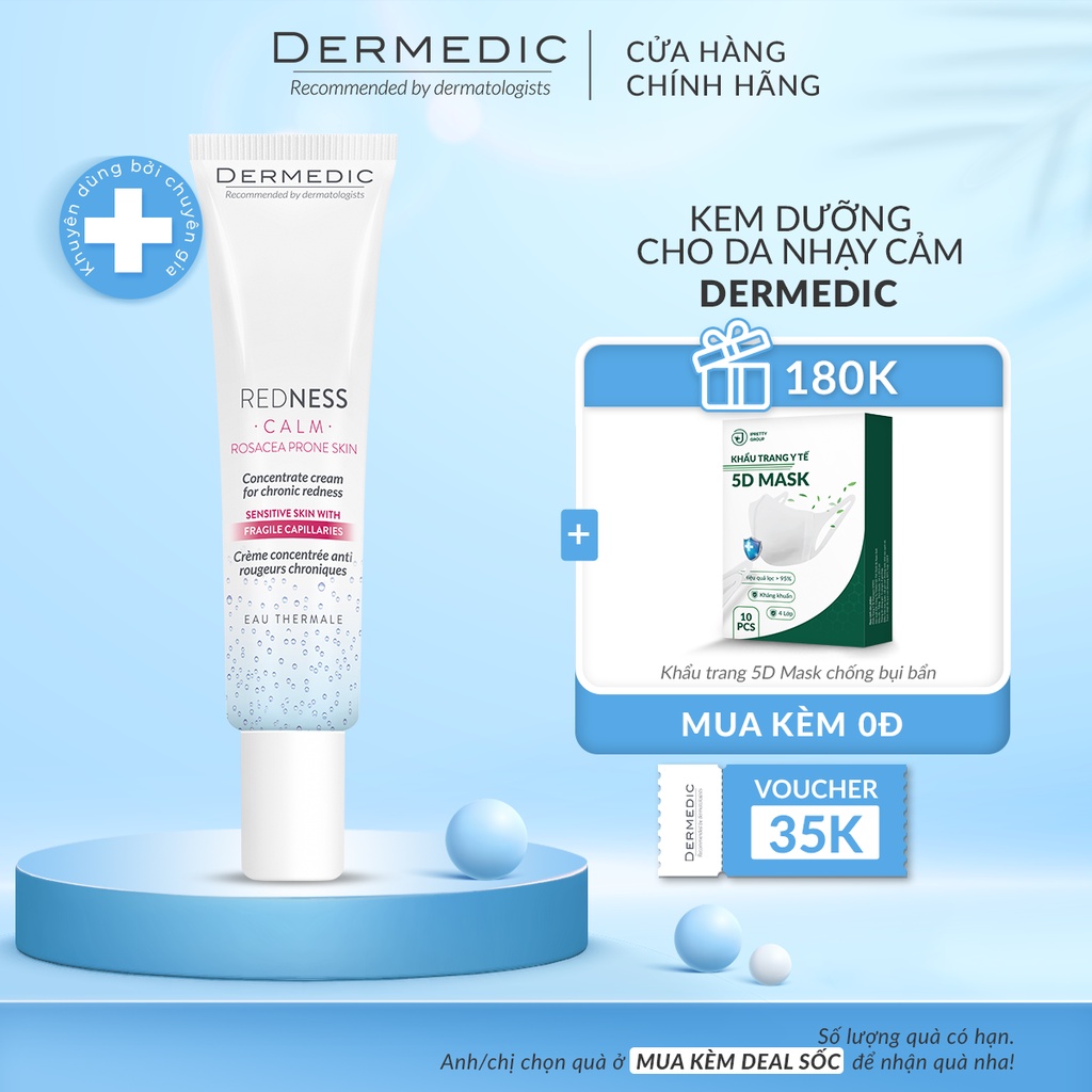 Kem dưỡng Redness Concentrate Cream For Chronic Dermedic - Dành cho da nhạy cảm mẫn đỏ 40ml