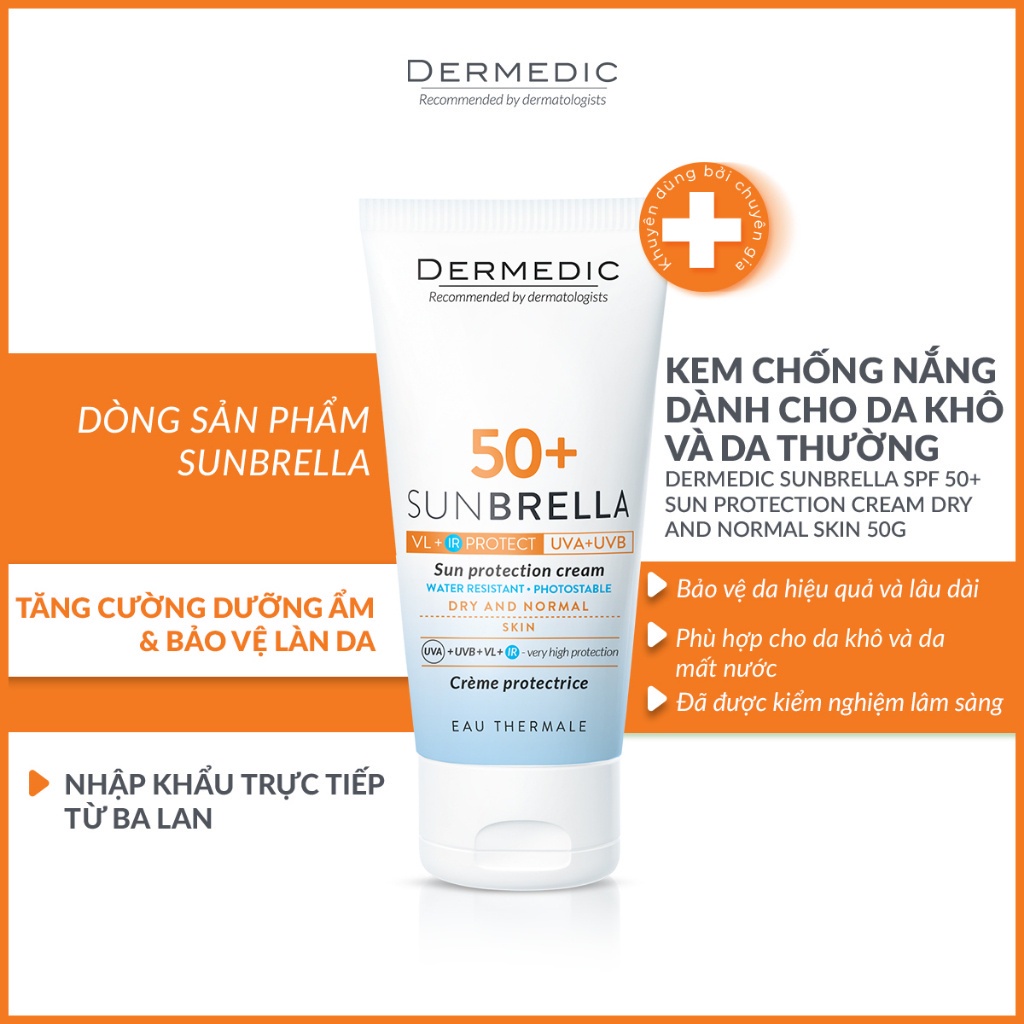 Kem chống nắng dành cho da khô Dermedic Sunbrella SPF 50+ Sun Protection Cream Dry And Normal Skin 50g