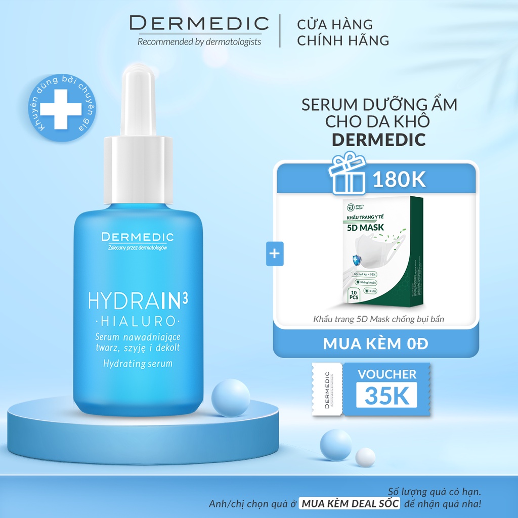 Serum cấp nước cho da khô Dermedic Hydrain3 Hialuro Hydrating Serum For Face Neck And Decolltage 30ml