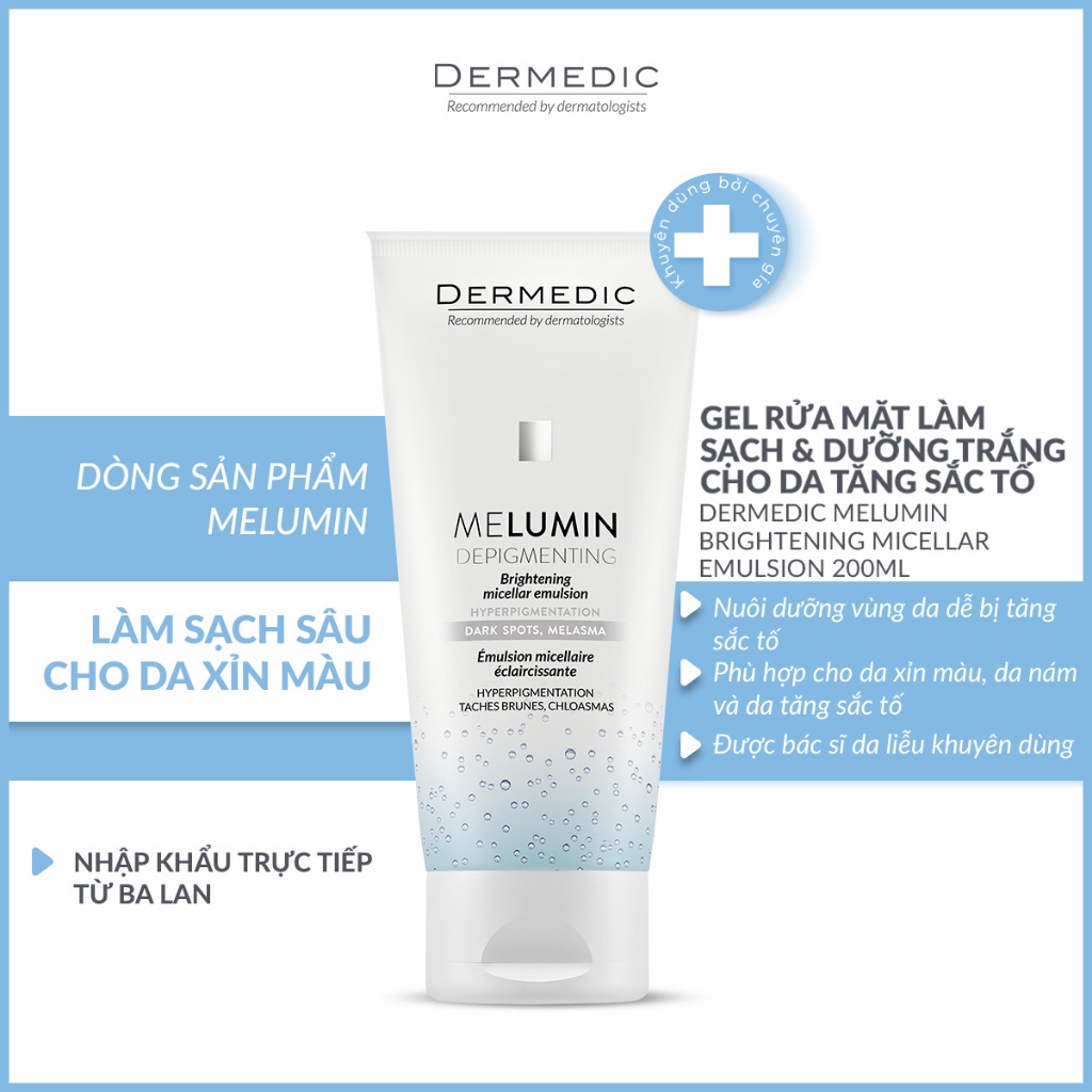 Gel làm sạch và dưỡng trắng Dermedic Melumin Brightening Micellar Emulsion 200ml