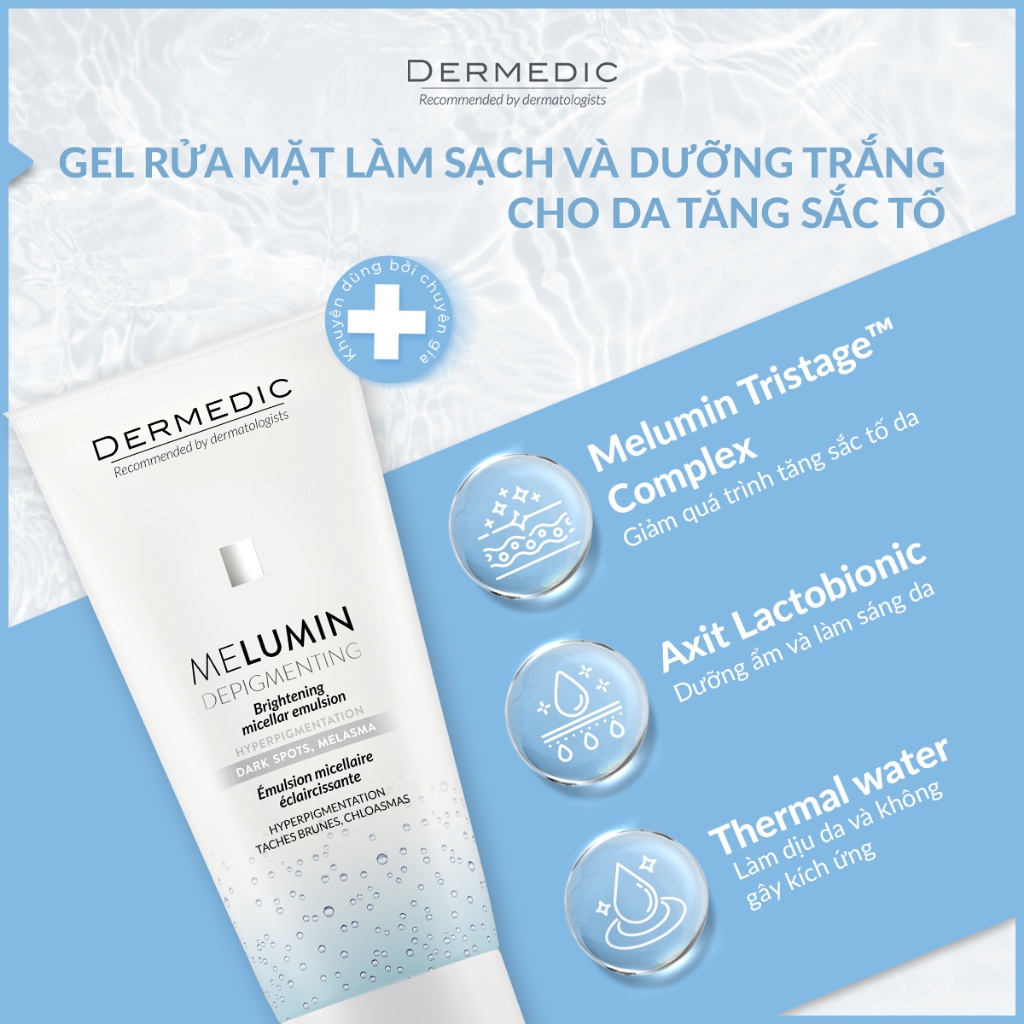 Gel làm sạch và dưỡng trắng Dermedic Melumin Brightening Micellar Emulsion 200ml