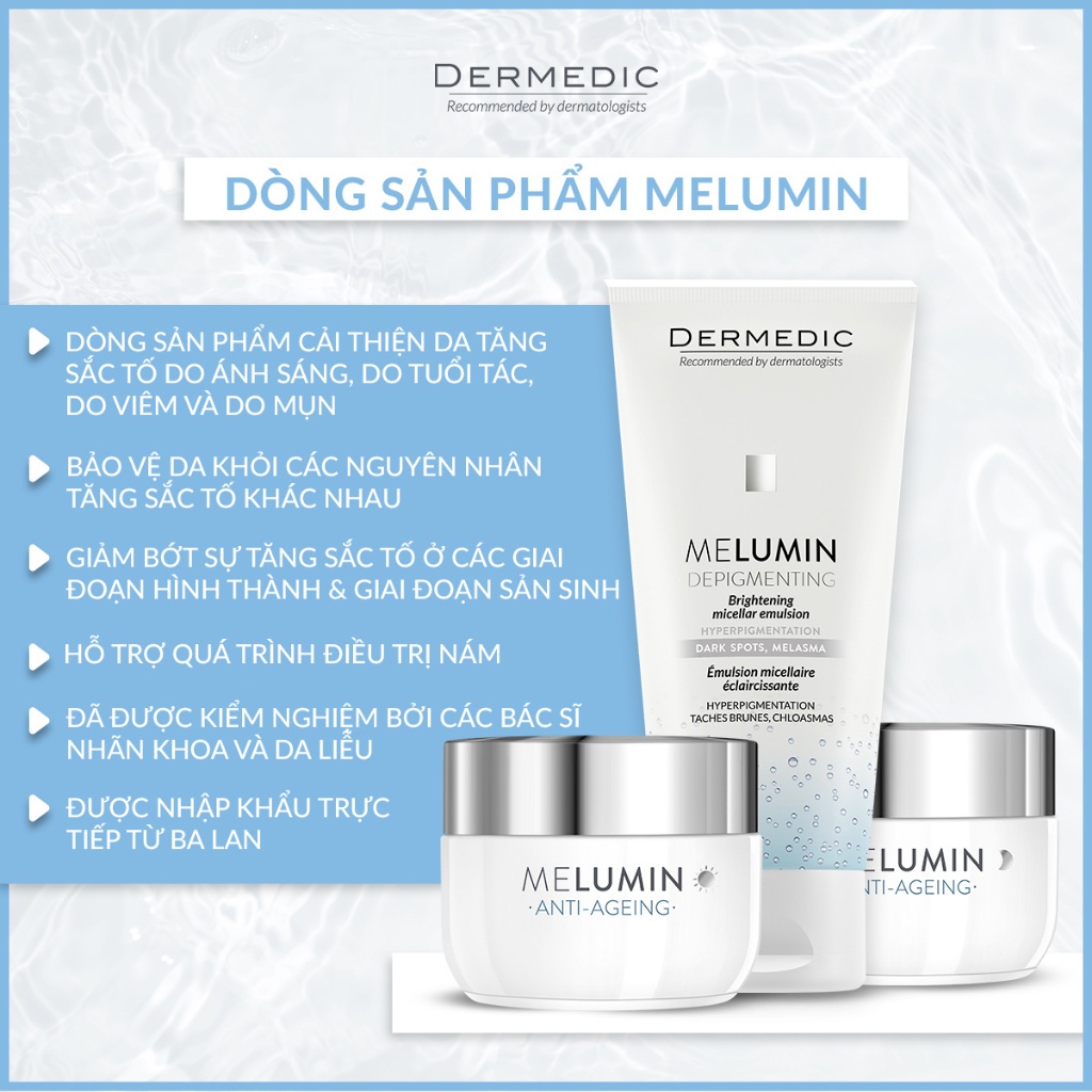 Gel làm sạch và dưỡng trắng Dermedic Melumin Brightening Micellar Emulsion 200ml